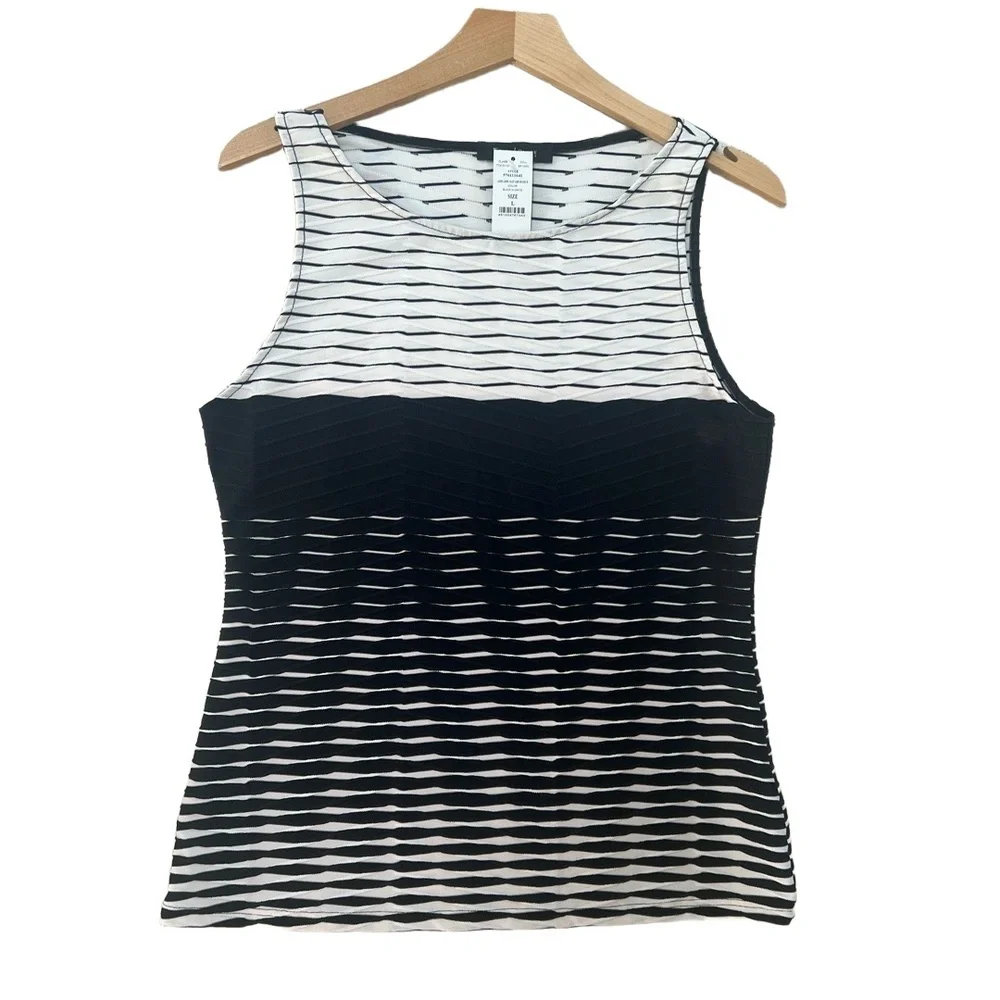 NWT White House Black Market Tank Top Womens Size S Striped Textured Black White - Picture 2 of 9